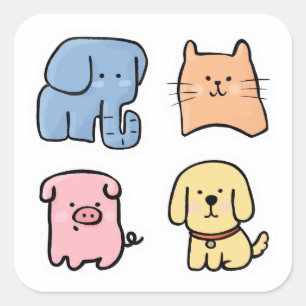 Adesivo Quadrado Adoráveis Animais de Estimação Kawaii Gordinhos Fo