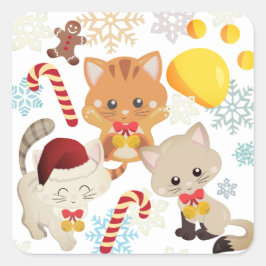 Adesivo Quadrado Adoráveis gatinhos de Natal