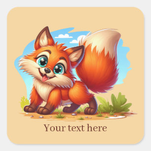 Adesivo Quadrado Adorável amor animal raposa personalizável 