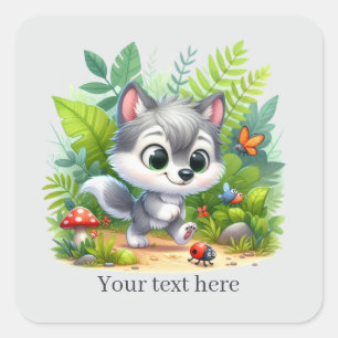 Adesivo Quadrado Adorável amor animal raposa personalizável