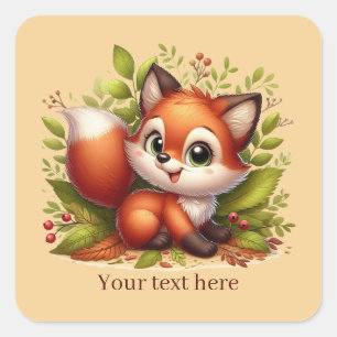 Adesivo Quadrado Adorável amor animal raposa personalizável