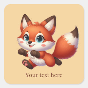 Adesivo Quadrado Adorável amor animal raposa personalizável