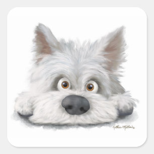 Adesivo Quadrado Adorável Cartoon de Terrier Escocês Branco