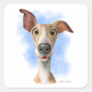 Adesivo Quadrado Adorável Cartoon Whippet 