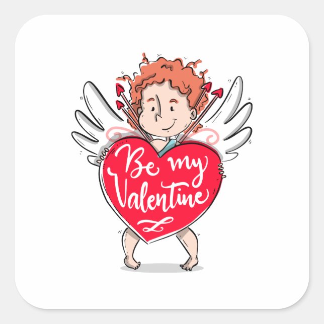 Adesivo Quadrado Adorável Cupido é o meu Namorados Sticker Seal (Frente)