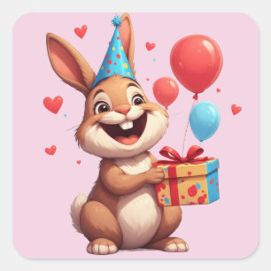 Adesivo Quadrado 🐇 Adorável Design de Celebração de Aniversário de