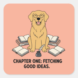 Adesivo Quadrado Adorável Diário Acadêmico de Golden Retriever