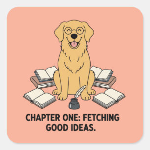 Adesivo Quadrado Adorável Diário Acadêmico de Golden Retriever