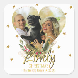 Adesivo Quadrado Adorável Foto de Coração das Estrelas Douradas de