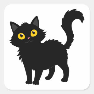 Adesivo Quadrado Adorável Gato Negra Fluffy