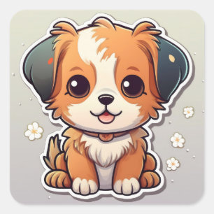 Adesivo Quadrado Adorável Kawaii Puppy Sticker