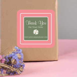 Adesivo Quadrado Adorável Margarida Verde Rosa Esbranquiçada - Obri