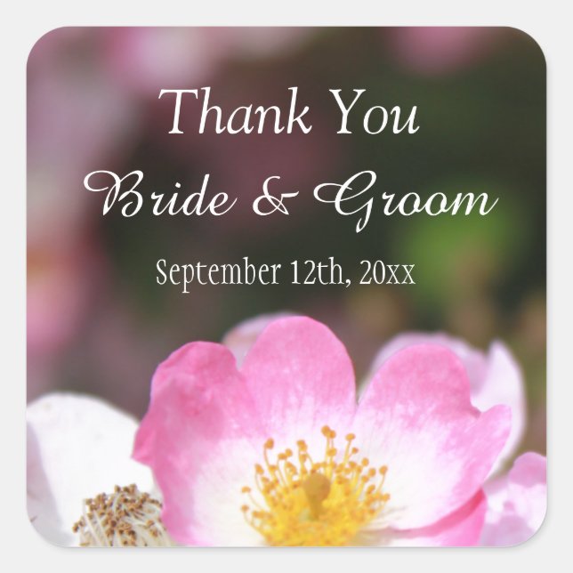 Adesivo Quadrado adorável obrigado de casamento de rosa rosa (Frente)