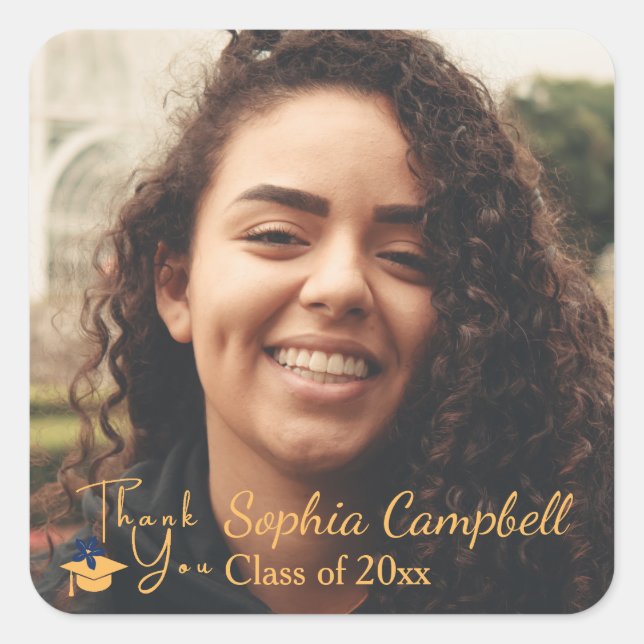 Adesivo Quadrado Adorável Palheta de Graduação Amarela (Frente)