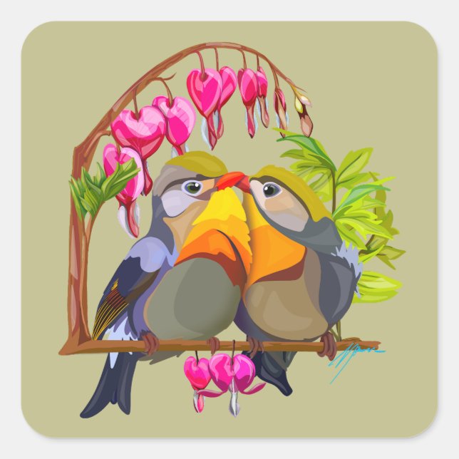 Adesivo Quadrado Adorável Pekin Robin Bird Pair (Frente)