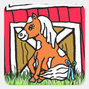 Adesivo Quadrado Adorável Pequeno Cavalo Castanho Pôneo Marrom
