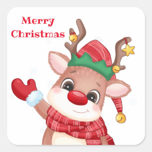 Adesivo Quadrado Adorável Rudolph A Rena Nose Vermelha Natal