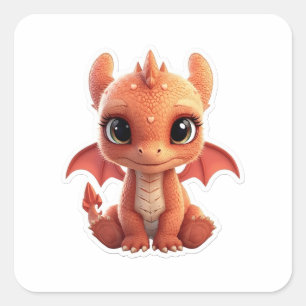 Adesivo Quadrado Adorável Sticker de Bebê Dragão Fantasia em 3D