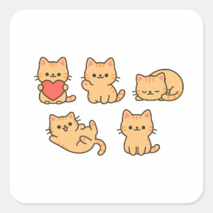 Adesivo Quadrado Adorável Sticker PNG de Gato – 5 Gatos Transparent