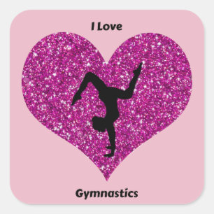 Adesivo Quadrado Adoro Gymnastics Glitter Heart Sticker