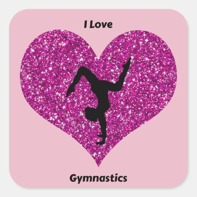 Adesivo Quadrado Adoro Gymnastics Glitter Heart Sticker (Frente)