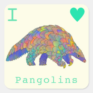 Adesivo Quadrado Adoro Pangolins Psicodélicos Animais Ameaçados