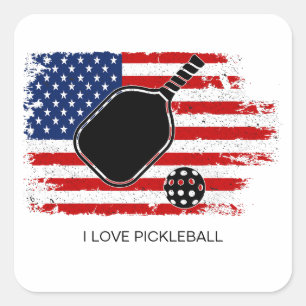 Adesivo Quadrado Adoro Pickleball American Flag Personalizado