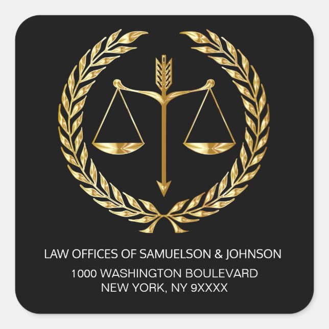 Adesivo Quadrado Advogado/Advogado/Justiça Dourado Endereço de Reto (Frente)