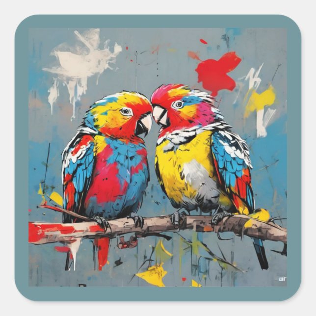 Adesivo Quadrado Afetação à abstrato: Pássaros do Amor (Frente)