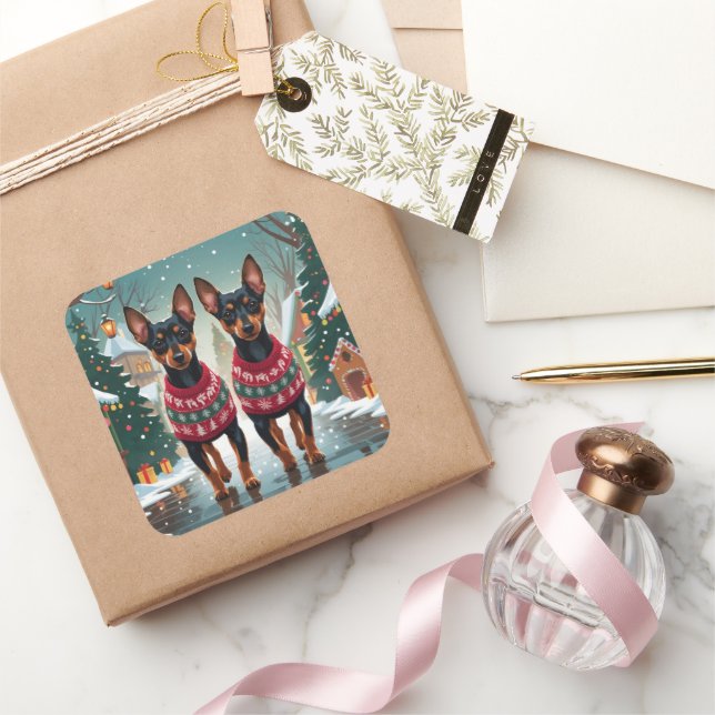 Adesivo Quadrado Affenpinscher Dogs Christmas Snow Holiday (Presentear)