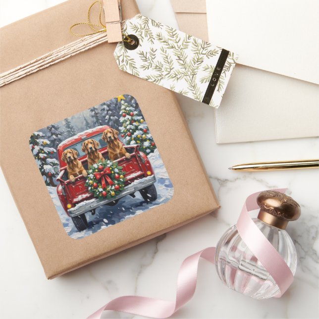 Adesivo Quadrado Afghan Hound Christmas Red Truck Holiday (Presentear)