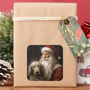 Adesivo Quadrado Afghan Hound com o Natal Festivo do Papai Noel