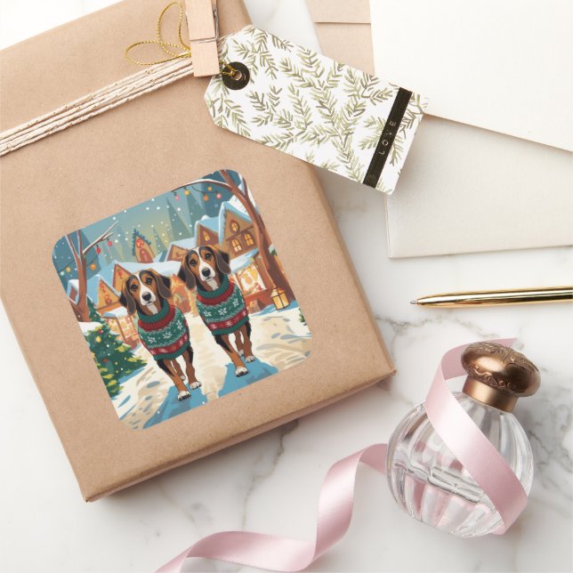 Adesivo Quadrado Afghan Hound Dogs Christmas Snow Holiday (Presentear)