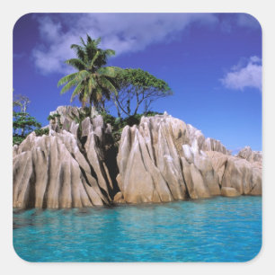 Adesivo Quadrado África, Seicheles, Ilha La Digue.Granito