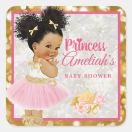 Adesivo Quadrado Afro Princess Ballerina Baby Girl Rosa|Dourado Ric