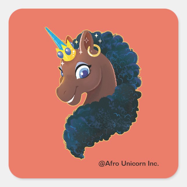 Adesivo Quadrado Afro Unicorn | Magia (Frente)