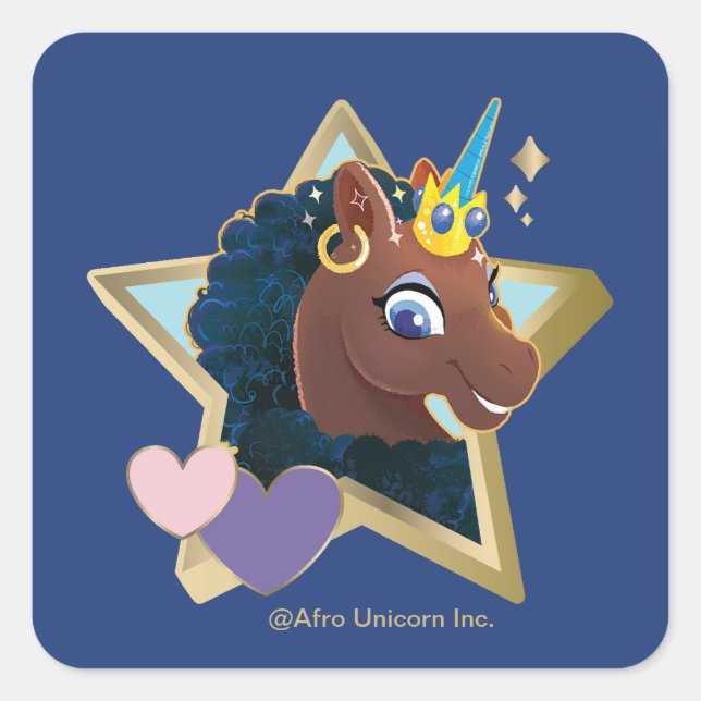 Adesivo Quadrado Afro Unicorn Magical Star (Frente)