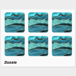 Adesivo Quadrado Agate Teal Blue Marble Aqua Turquoise Stick