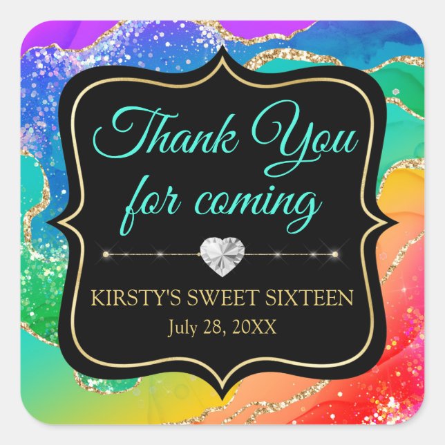 Adesivo Quadrado Agato de Tinta Álcool Glamoroso Arco-Íris Doce 16 (Frente)