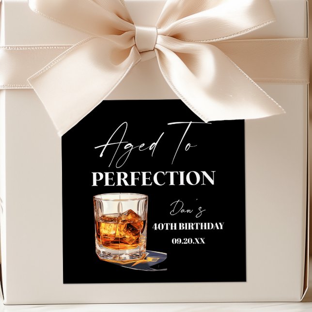 Adesivo Quadrado Aged To Perfection Whisky Glass Birthday Party (Criador carregado)