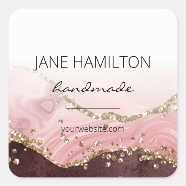 Adesivo Quadrado Agitação Luminosa Dourada Cor-de-Rosa-Blush Chic (Frente)