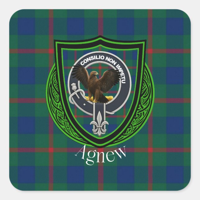 Adesivo Quadrado Agnew Scottish Clan Tartan & Crest (Frente)