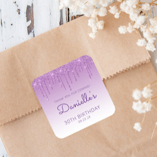 Adesivo Quadrado Agradecimento de 30º Aniversário Purple Glitter Dr