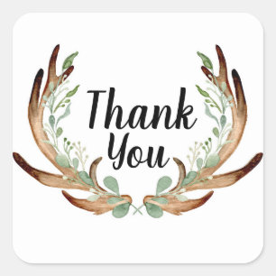 Adesivo Quadrado Agradecimento de Aguarela de Galhada e Videira