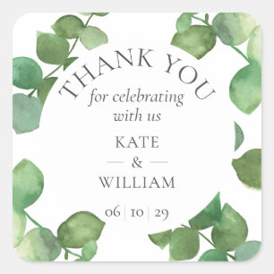 Adesivo Quadrado Agradecimento de casamento Eucalyptus Boho Greener