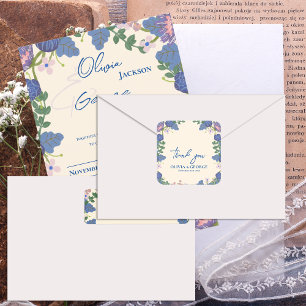 Adesivo Quadrado Agradecimento de Casamento Floral Romântico Roxo &