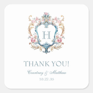 Adesivo Quadrado Agradecimento de Casamento Floral Vintage com Mono