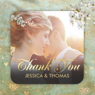 Adesivo Quadrado Agradecimento de Casamento Personalizado com Foto 