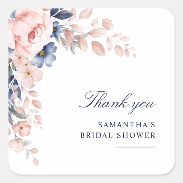 Adesivo Quadrado Agradecimento de Chá de Bebê de Noiva com Aquarela (Frente)