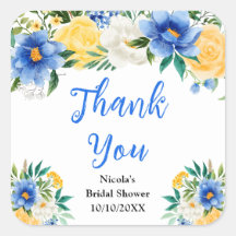 Agradecimento de Chá de Noiva Floral Azul e Amarel
